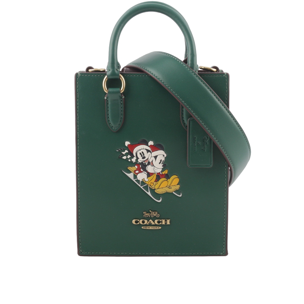 COACH x Disney 米奇米妮滑雪圖案迷你二用琴譜包(深松樹綠) CN021 B4CZS