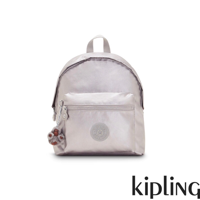 Kipling 知性光澤銀灰造型簡約後背包-REPOSA