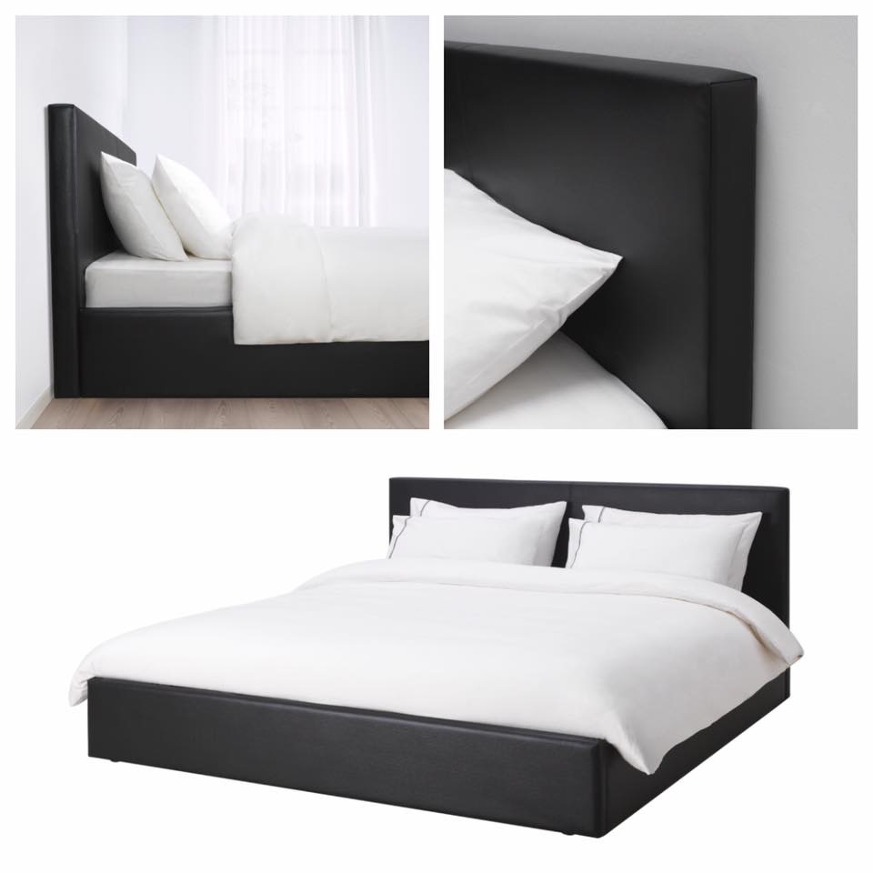 絕版品/北歐LOFT風格經典IKEA宜家FOLLAFOSS雙人床框軟墊式床架/皮革床架/黑色/二手八成新/特$7580