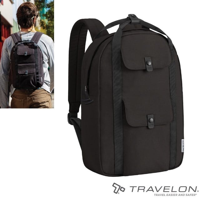 【美國 Travelon】抗菌防盜後背包 16L ORIGIN/雙肩包 旅遊背包 書包/14吋平板_黑_TL-43551