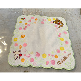 日本帶回拉拉熊刺繡方巾手帕現貨米色底