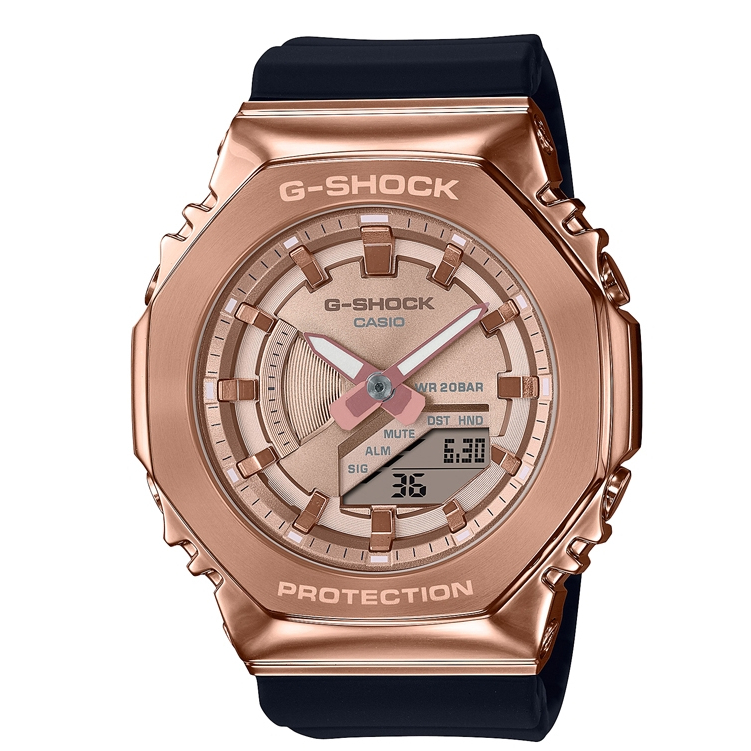 CASIO卡西歐 G-SHOCK 玩美時尚 玫瑰金 金屬錶殼 八角形錶殼 GM-S2100PG-1A4_40.4mm