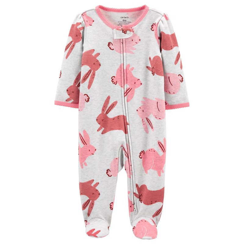 全新現貨🌷尺寸9M美國Carter’s 女寶寶嬰兒拉鍊式長袖包腳連身衣連身褲 粉紅兔兔 嬰幼兒連身裝 不露肚睡衣