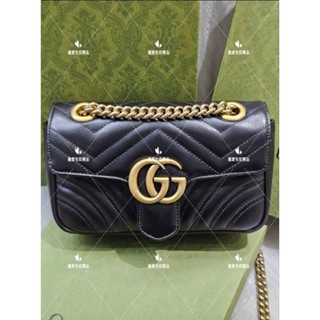 GUCCI GG mini Marmont 446744 黑色牛皮 肩背包 斜背包