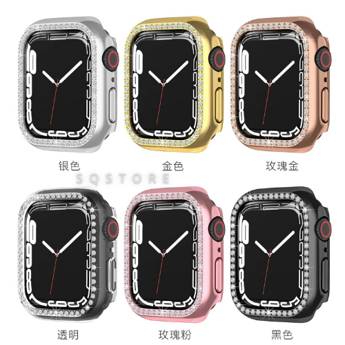 台灣現貨 蘋果單排鑽一體式全包保護殼 apple watch 1-9 SE 手錶殼 錶殼鑲鑽 超薄防撞