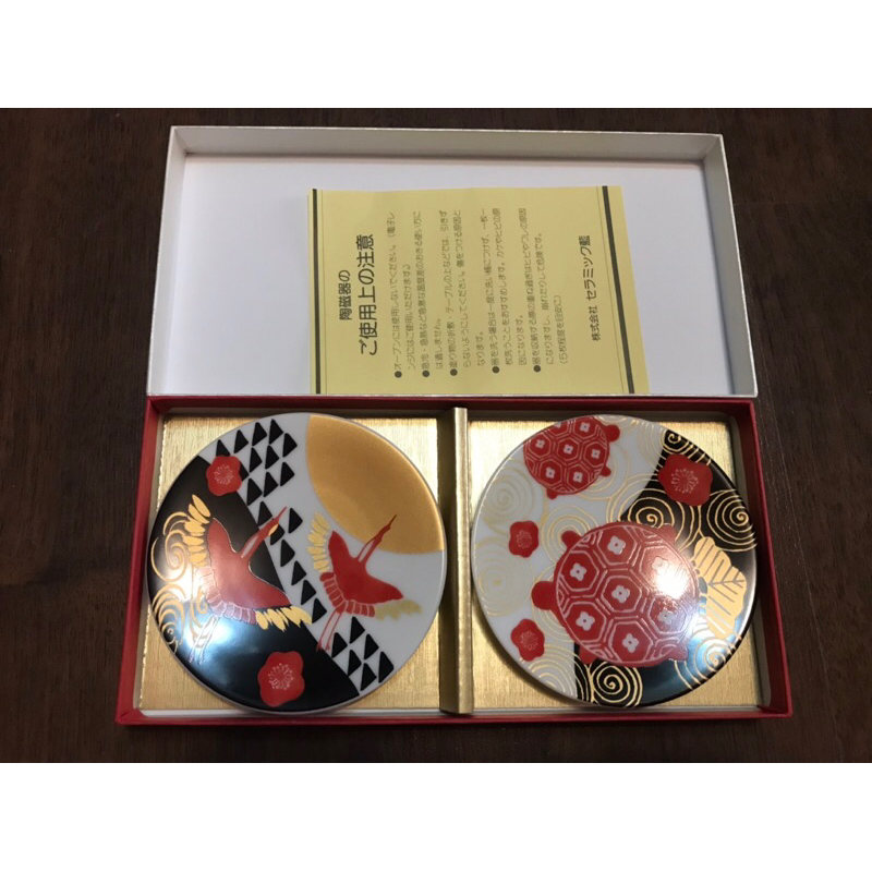 日本製 KOTOHOG RINPA 鶴與龜 陶瓷小皿二入組 小碟子 醬油碟 和藍 美濃燒