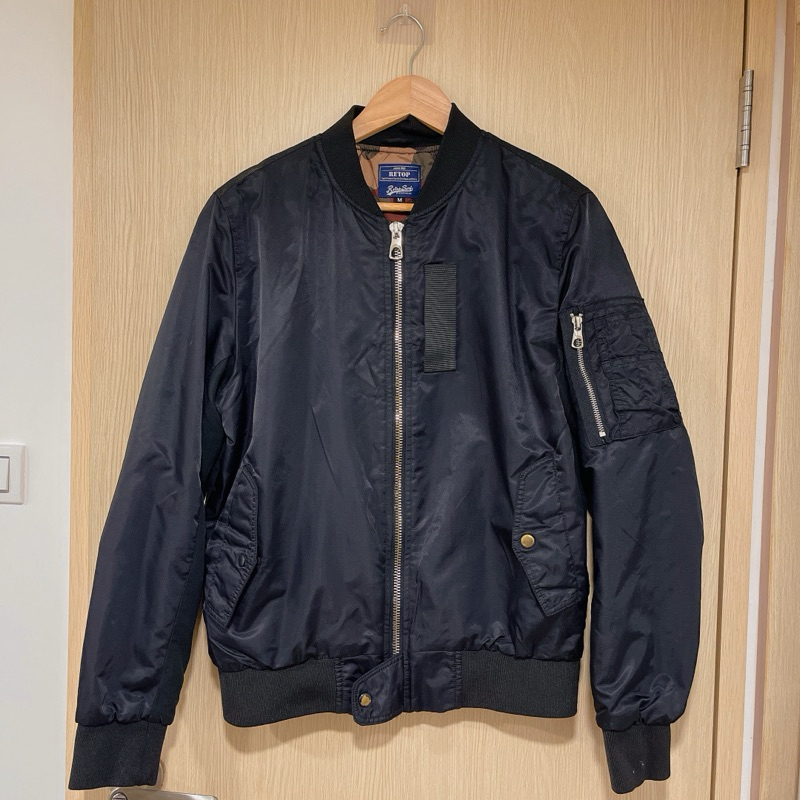 台灣原創服飾品牌RETOP 拼接材質 M號 黑色飛行外套 騎車防風短版外套 迷彩內裏