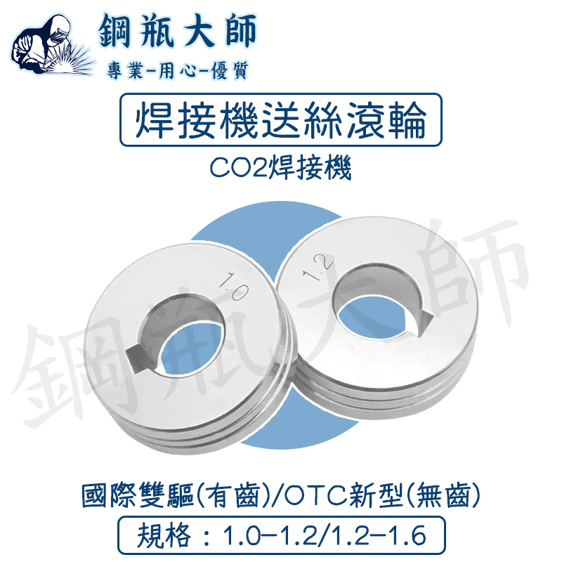 【鋼瓶大師】co2焊接機送絲滾輪 CO2焊接機專用 co2焊接機送絲滾 (外圓無齒狀國際雙驅) (OTC 新型外圓無齒狀