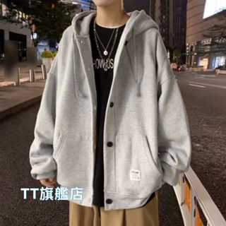 @TT旗艦店 秋季外套男士韓版潮流加絨寬鬆外套秋冬裝夾克棒球服連帽開衫衛衣港風大碼運動連帽休閒外套上衣大學t(W...)