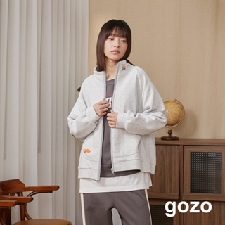 【gozo】gozo三次方配色邊立領運動外套(淺灰/深灰_F) | 女裝 高領 休閒