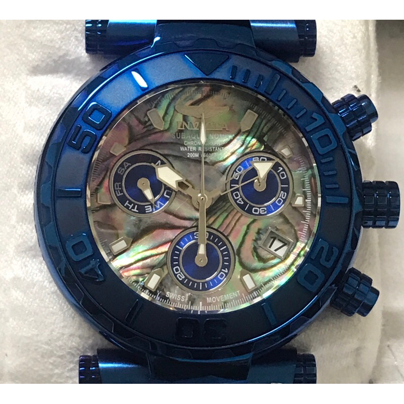 全新正品INVICTA英威塔龍系列限量錶款/瑞士計時石英機芯/指針及整點刻度夜光/星期日期/防水200m/紫鋼錶帶男士錶