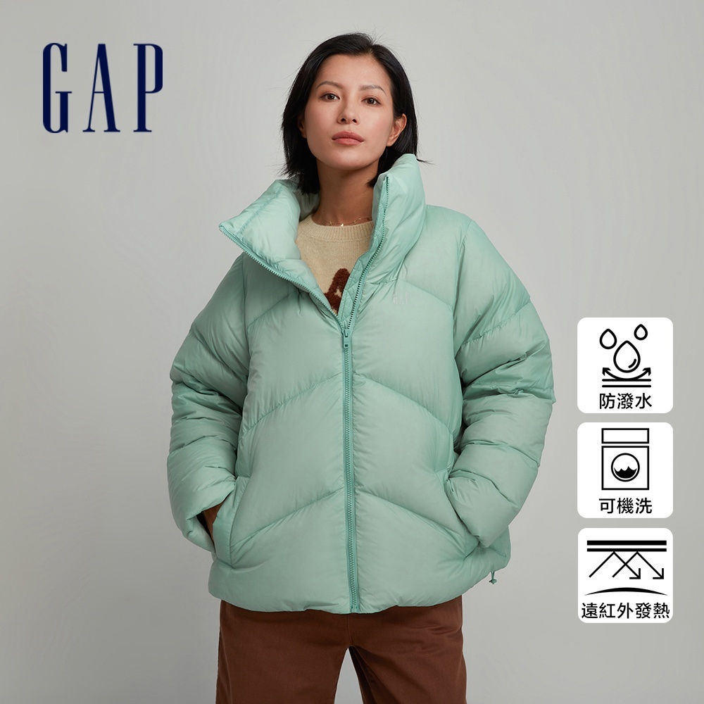 Gap 女裝 Logo防潑水立領羽絨外套-天青綠(720893)