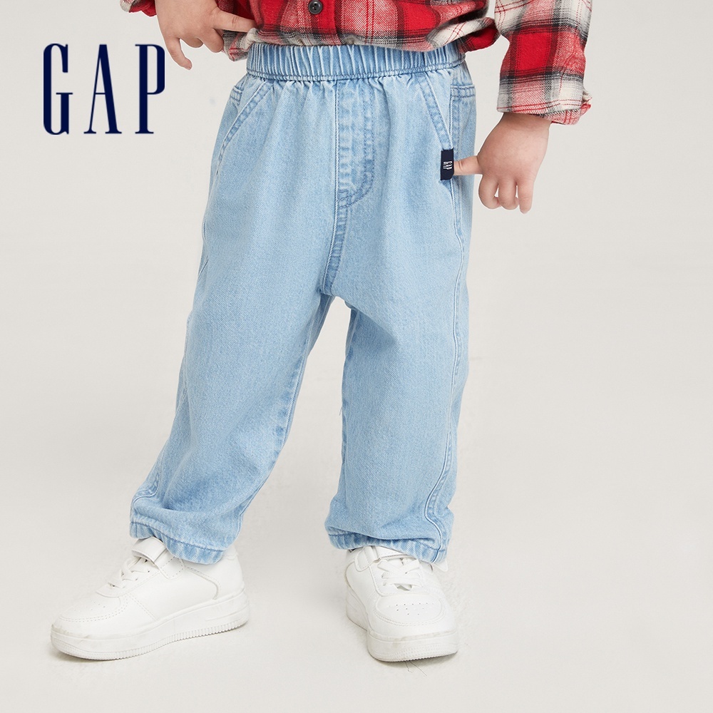 Gap 男幼童裝 純棉錐形鬆緊牛仔褲-淺藍色(811482)