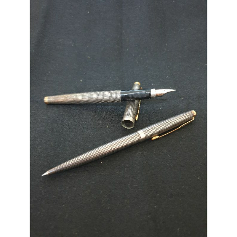 《文物戀》派克 parker 鋼筆 對筆 派克75 parker75 美國製 銀格 14K