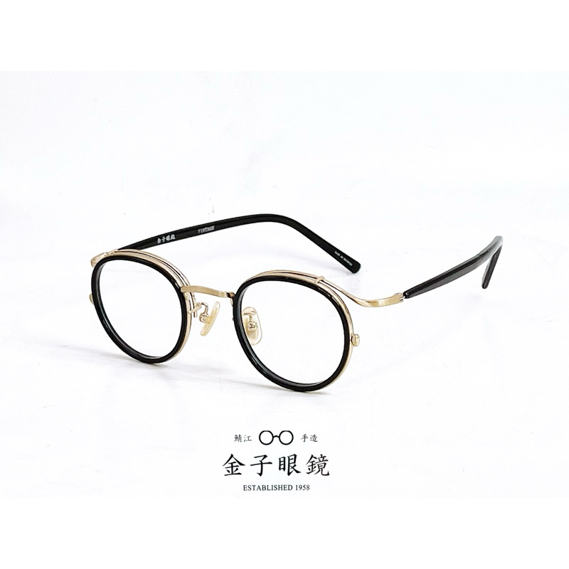 【本閣】金子眼鏡KV119 日本手工賽璐珞眼鏡 超輕純鈦鏡架黑色 雙層前翻復古圓框造型 大臉舒適