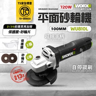 WU810L 磨切機 角磨機 TS認證 100MM 750W 研磨機 砂輪機 手持超細柄 WORX 威克士 WU810