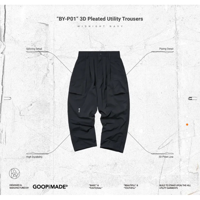 已完售goopi“BY-P01” 3D Pleated Utility Trousers - Midnight Navy