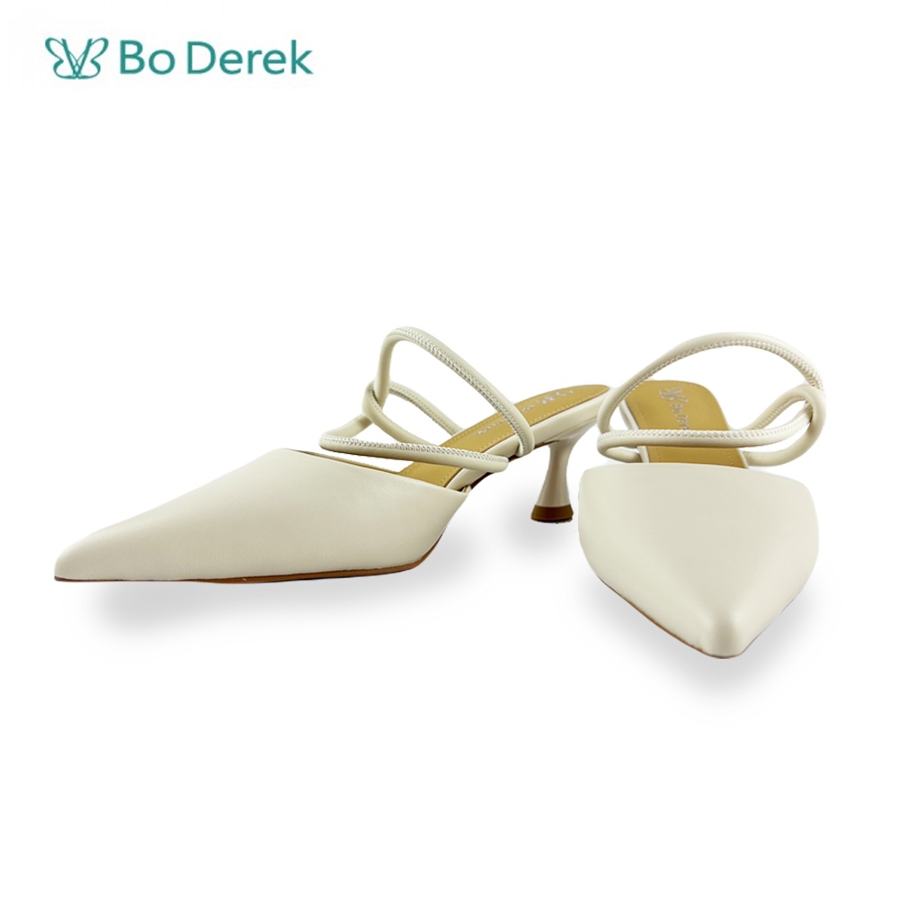 Bo Derek 時尚氣質羊皮高跟涼鞋-米白
