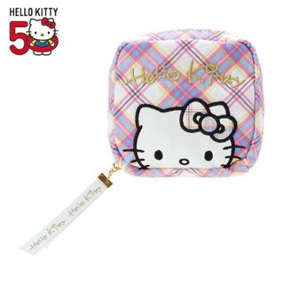 （下單前請先確認是否有貨，謝謝）Hello Kitty 尼龍方形拉鍊化妝包（蘇格蘭少女 50週年）