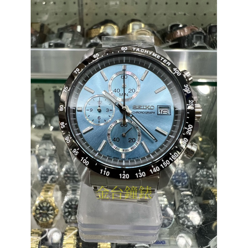 【金台鐘錶】SEIKO 精工SBTR029 (附原廠盒) 防水100米 不鏽鋼錶帶 三眼計時男錶 冰鑽藍面 40mm