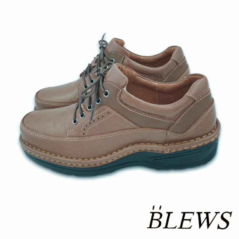 【MEI LAN】BLEWS (男) 真皮 蜂巢式 專利 核心 雙氣墊鞋 休閒鞋 舒適 減壓 台灣製 0388 棕