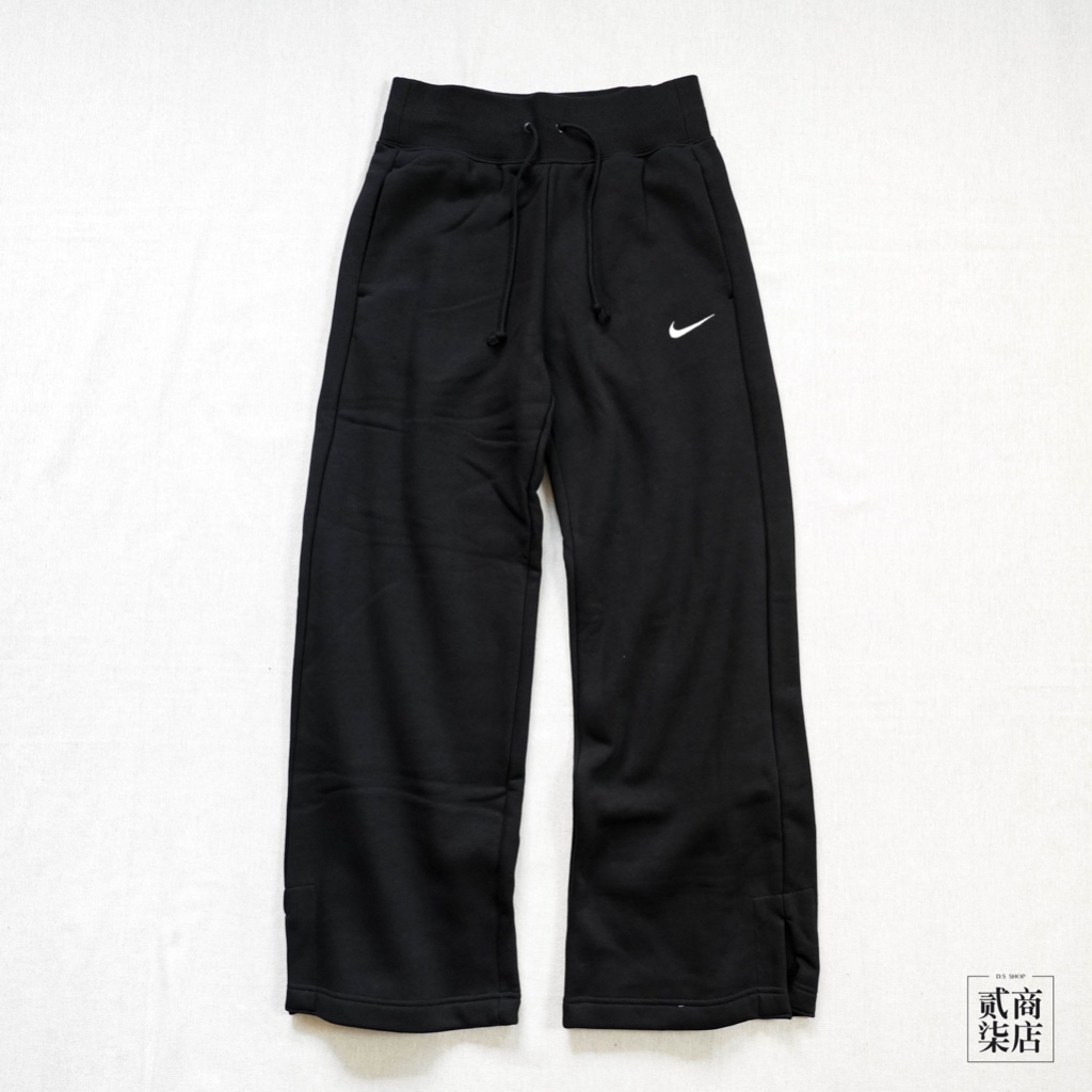 貳柒商店) NIKE NSW PANTS 女款 黑色 長褲 寬褲 高腰 小開岔 刺繡 刷毛 DQ5616-010