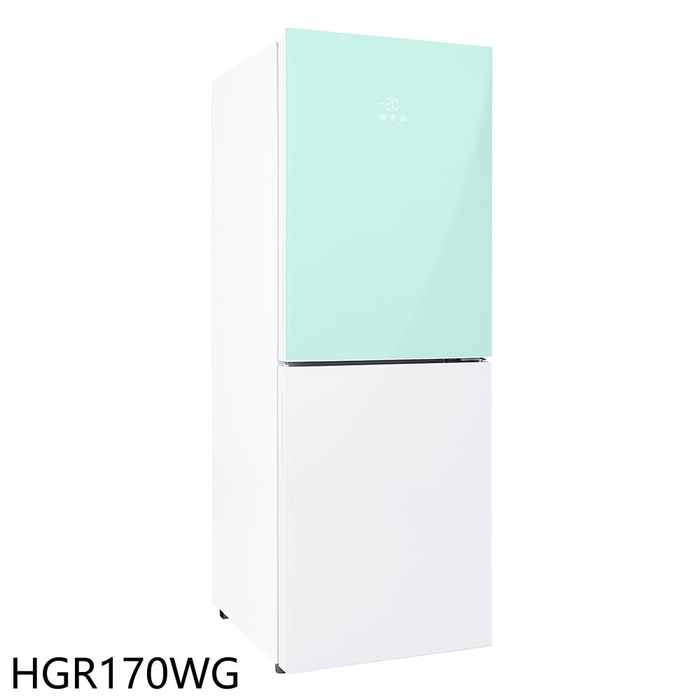 海爾【HGR170WG】170公升玻璃風冷雙門淺水綠琉璃白冰箱(含標準安裝)