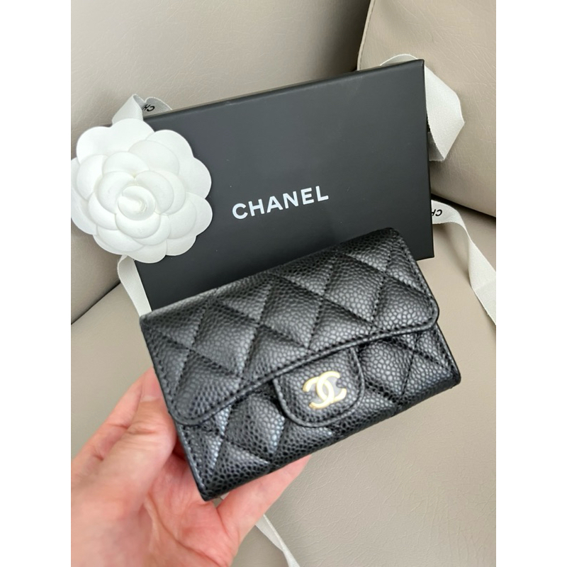 Chanel AP0214 黑荔枝皮金釦零錢包