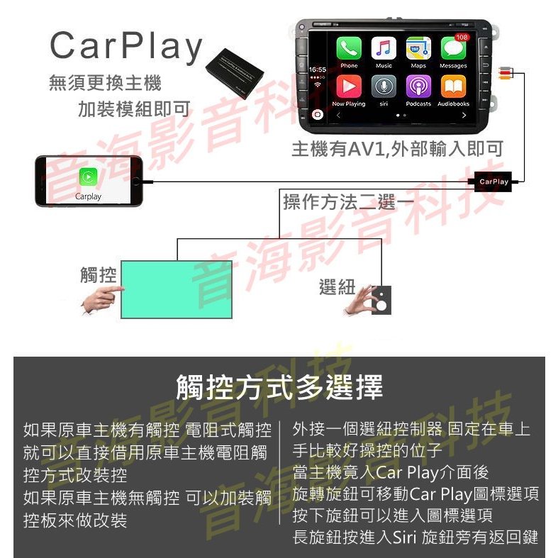 車載 Car play iphone Android 連線 原廠主機 加裝 Carplay 同步影響 雙像操控