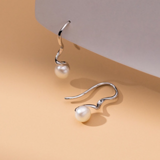 《真愛鍊Cherish 》S925通體純銀天然珍珠耳環 天然淡水珠波浪的造型非常的好看 銀樓銀飾