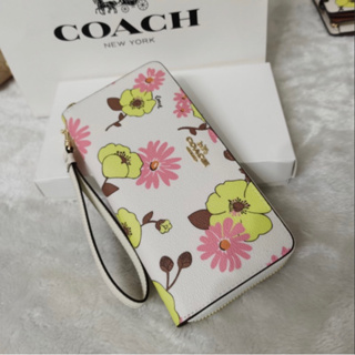 COACH CH734 花卉印花系列中款拉鍊袋皮夾、長手挽拉鍊皮夾 長夾、中夾