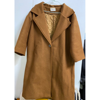 韓國 內鋪棉大衣 長版外套 駝色大衣
