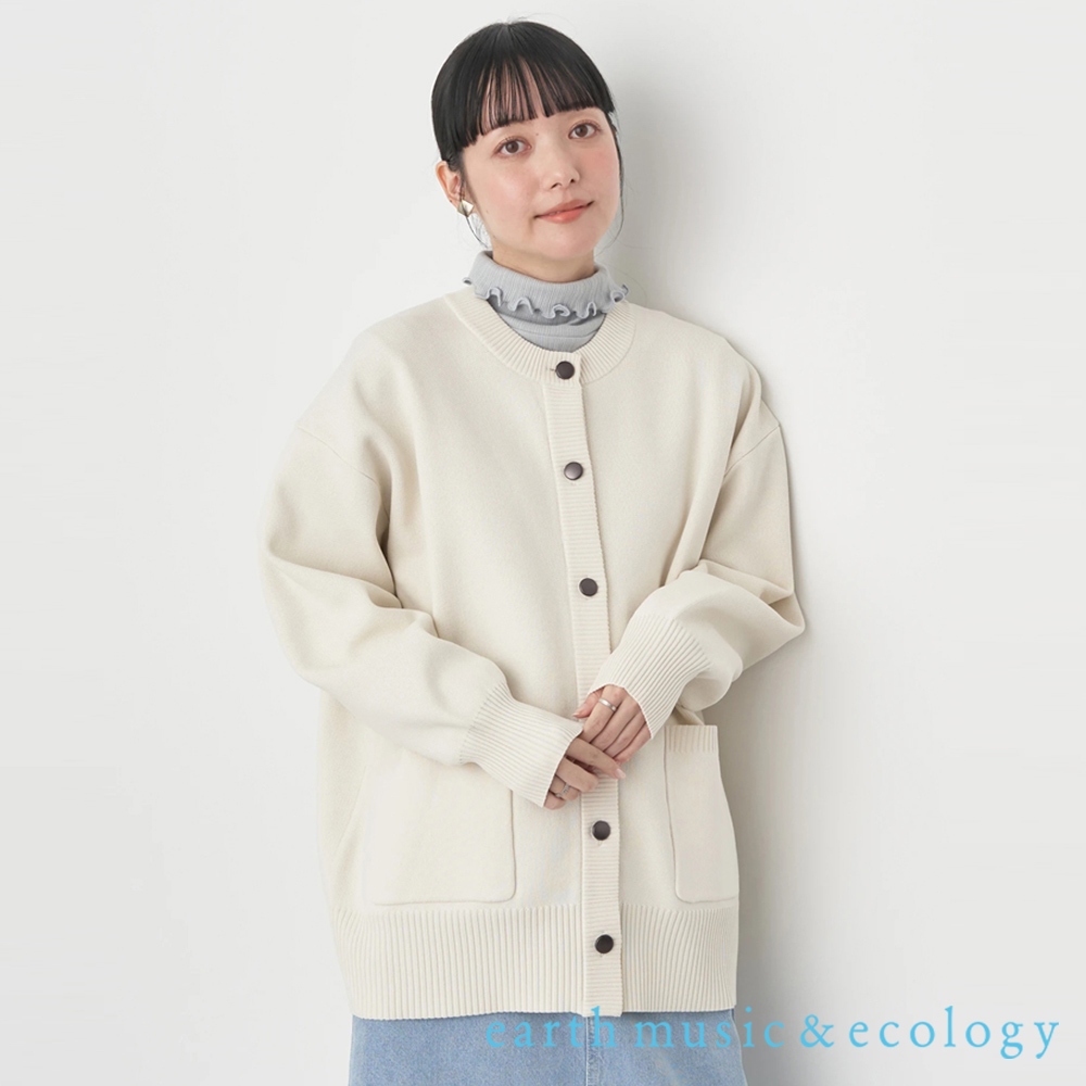 earth music&ecology 中長版鈕釦圓領落肩開襟罩衫(1N41L2D0200)