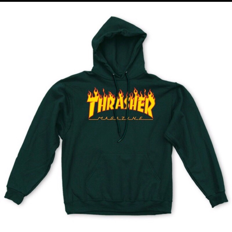 【二手絕版限量現貨】Thrasher Magazine Mag Flame Logo Hoodie 墨綠 火焰 M 帽踢
