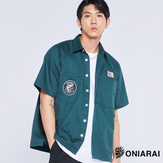 BLUE WAY 鬼洗 ONIARAI - 男款 四季繪魚織標插肩短袖襯衫(綠)