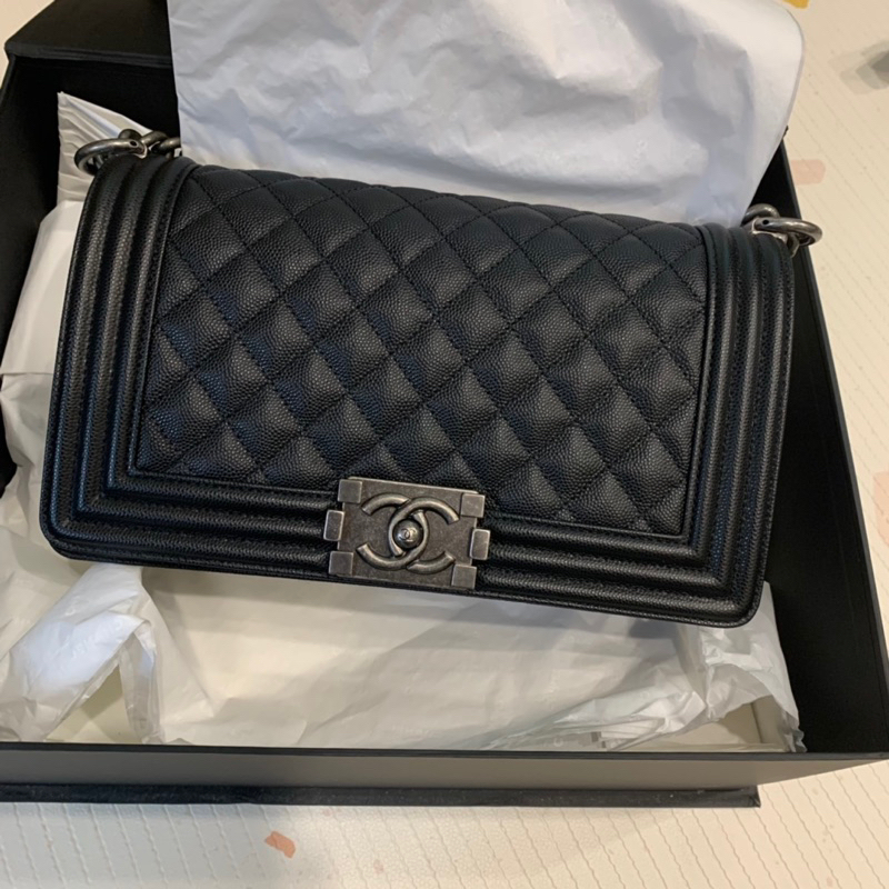 全新chanel boy25公分 荔枝銀釦 牛皮