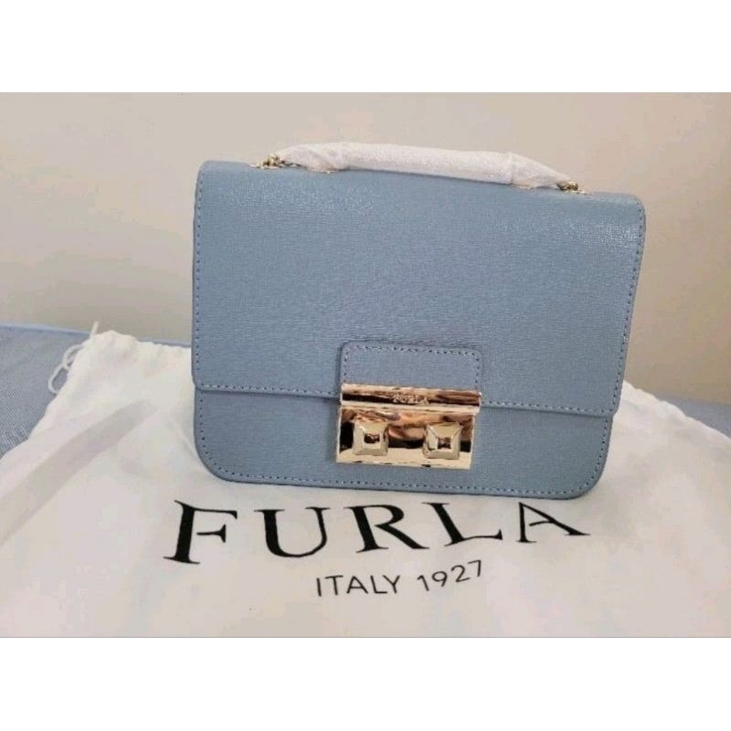 現貨 母親節 💯美國代購🇺🇸 FURLA芙拉 BELLA MINI CROSSBODY 牛皮鍊帶方包-霧霾藍