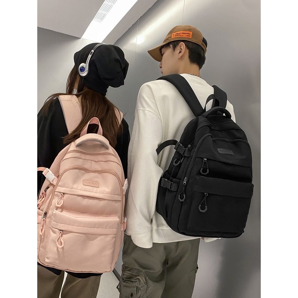 韓版新款 簡約 大學生 高中生 初中生 大容量書包 純色潮流出行雙肩背包