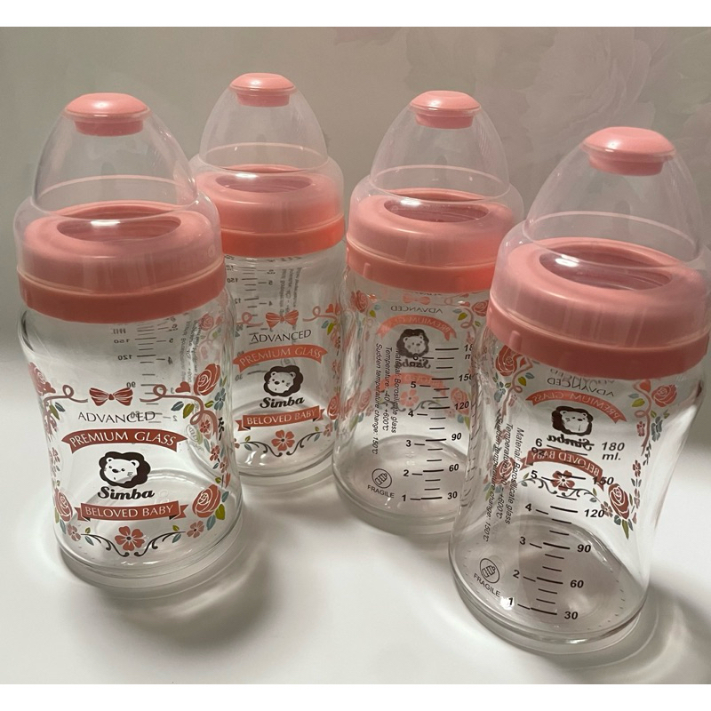 ［二手］小獅王辛巴蘿蔓晶鑽寬口玻璃小奶瓶(粉色)（無附奶嘴）寬口玻璃奶瓶180ml