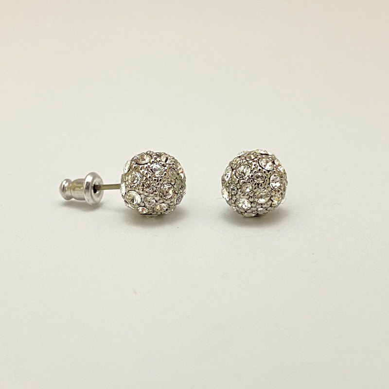 8mm Crystal Ball Earrings 8mm 耳環 水鑽 白金色