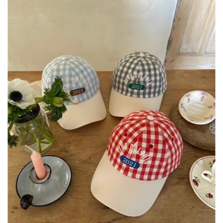 正韓東大門代購設計師品牌pink doph 青春氣息格紋英文字母棒球帽 老帽 遮陽帽 帽子 3色