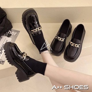 A++👞皮鞋 粗跟金鍊小皮鞋 漆皮小皮鞋 平底鏈條時尚樂福鞋 ~ 正常