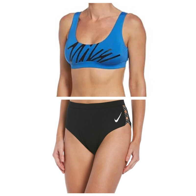 零碼正品 ，NIKE 比基尼/BIKINI/兩件式泳裝/瑜珈服/女運動服，M號，藍色/黑色