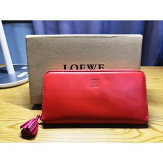 LOEWE小羊皮長夾 橘色桃紅撞色