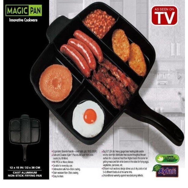 【MAGIC PAN】 五合一多分隔 多功能黑色方形烤盤/五格平煎鍋/早餐鍋
