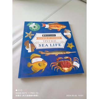 缺書店🍀英文貼紙書Brain Games Sticker：Sea life海洋主題🍀創造28幅美麗的復古油畫感藝術作品