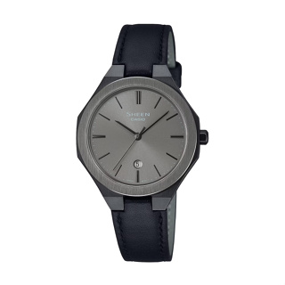 【CASIO SHEEN】現代極簡八角日期皮革腕錶-簡約黑/SHE-4563BL-8A/台灣總代理公司貨享一年保固
