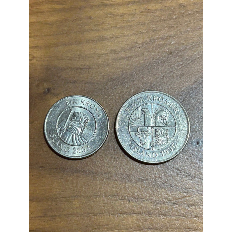 【H2Shop】冰島 國外錢幣 硬幣 1克朗 2003年 5克朗 1996年 kronur Iceland 紀念性收藏