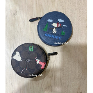 免運✨臺灣現貨✨美國🇺🇸Coach peanuts史奴比 snoopy防刮 老花 真皮 拉鍊 圓圓 零錢包 卡包 史努比