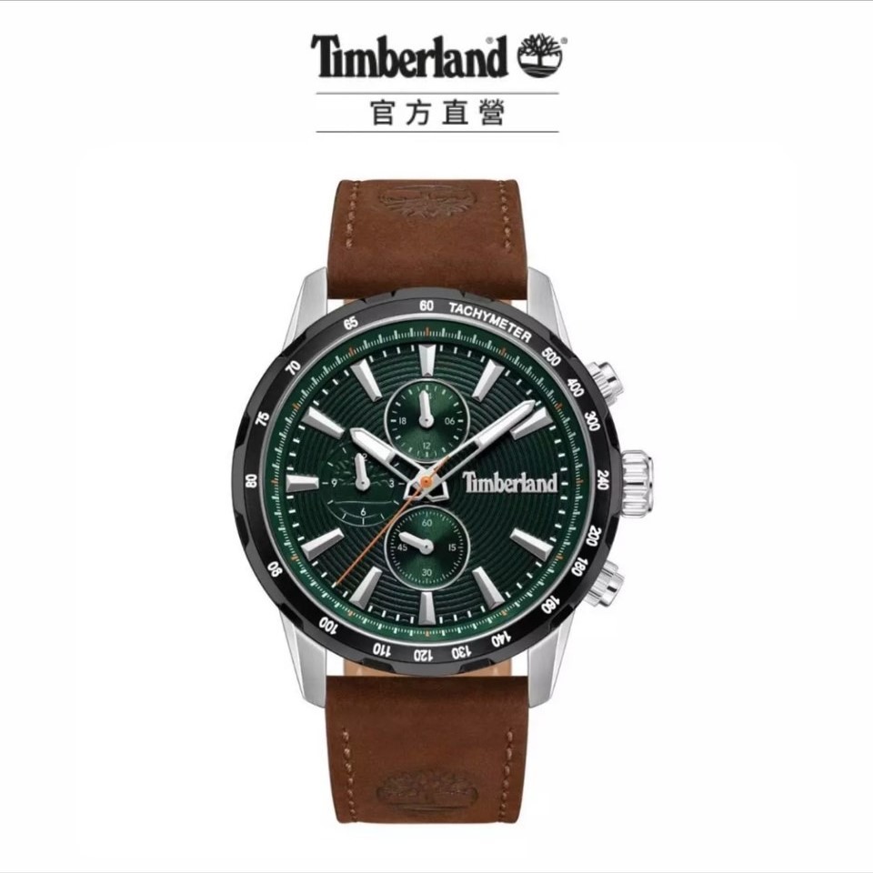 Timberland 男錶KENNEBUNK系列 肯邦風格多功能腕錶 皮帶-綠色/棕色(TDWGF0041540)